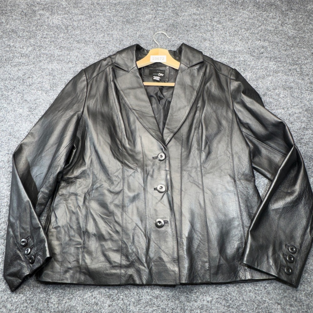 East 5th Leather Blazer Womens XL Black Button Up Genuine Nappa Leather Career
